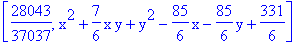 [28043/37037, x^2+7/6*x*y+y^2-85/6*x-85/6*y+331/6]